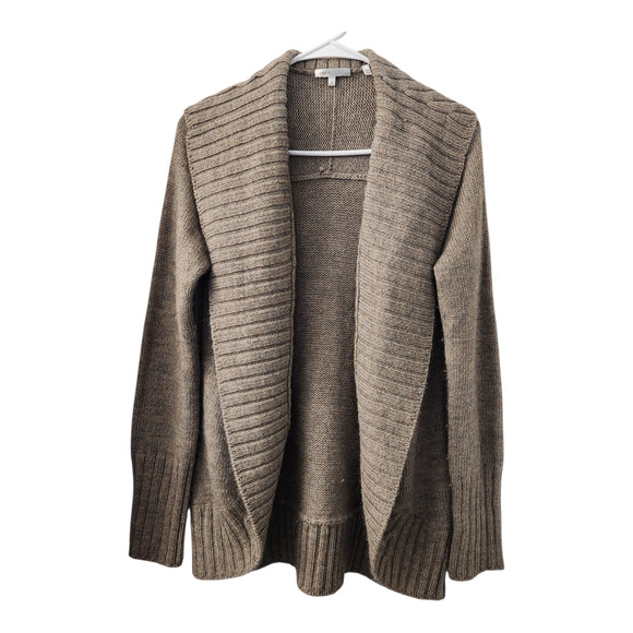 VINCE Wool Alpaca Blend Open Front Cardigan M Tan Cozycore Classic Fall Office - Picture 1 of 8